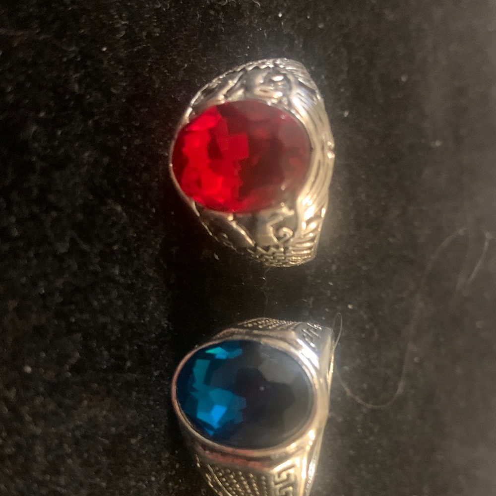 Silver Rings with Red and Blue Stones